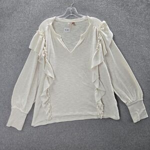 Anthropologie Pilcro Cream Ruffle-Trim Long Sleeve Top